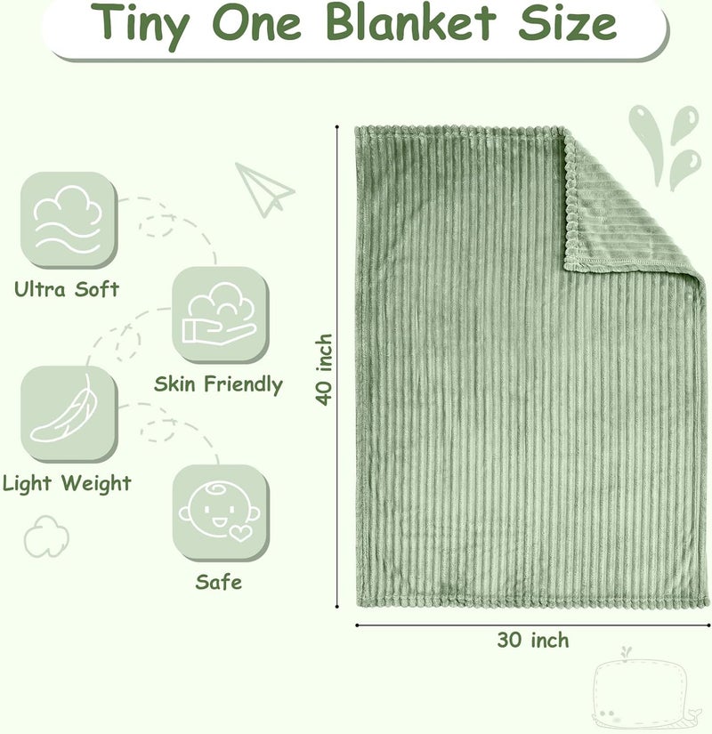 Eonkasp Soft Fleece Baby Blanket Ultra Cozy Green Baby Blankets for Boys Warm and Lightweight Infant Toddler Newborn Receiving Gift with Reversible Stripes for Crib Stroller, 30x40 Inch, Sage Green - Image 4
